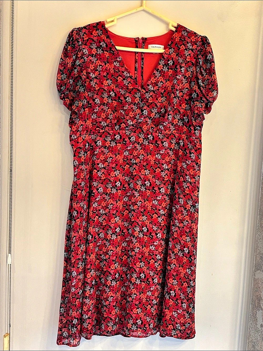 Calvin Klein Floral Maxi Dress Red & Black Size 14